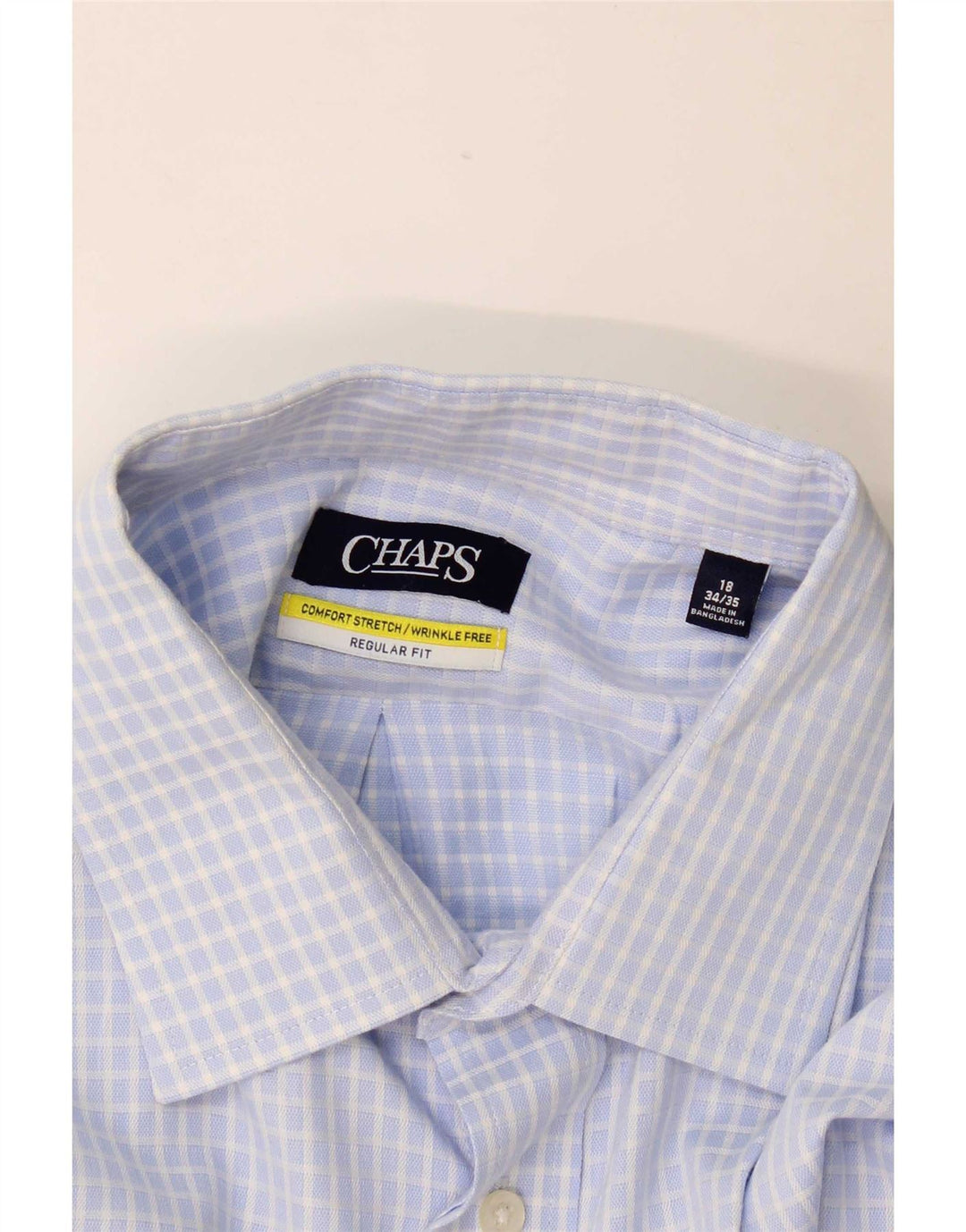 Chaps Herre Stretch Regular Fit Skjorte Størrelse 18 2XL Blå Gingham Bomuld