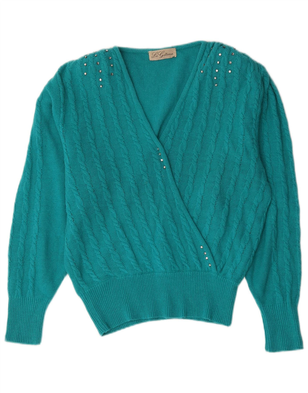 Vintage dame V-hals sweater UK 14 Stor blå uld