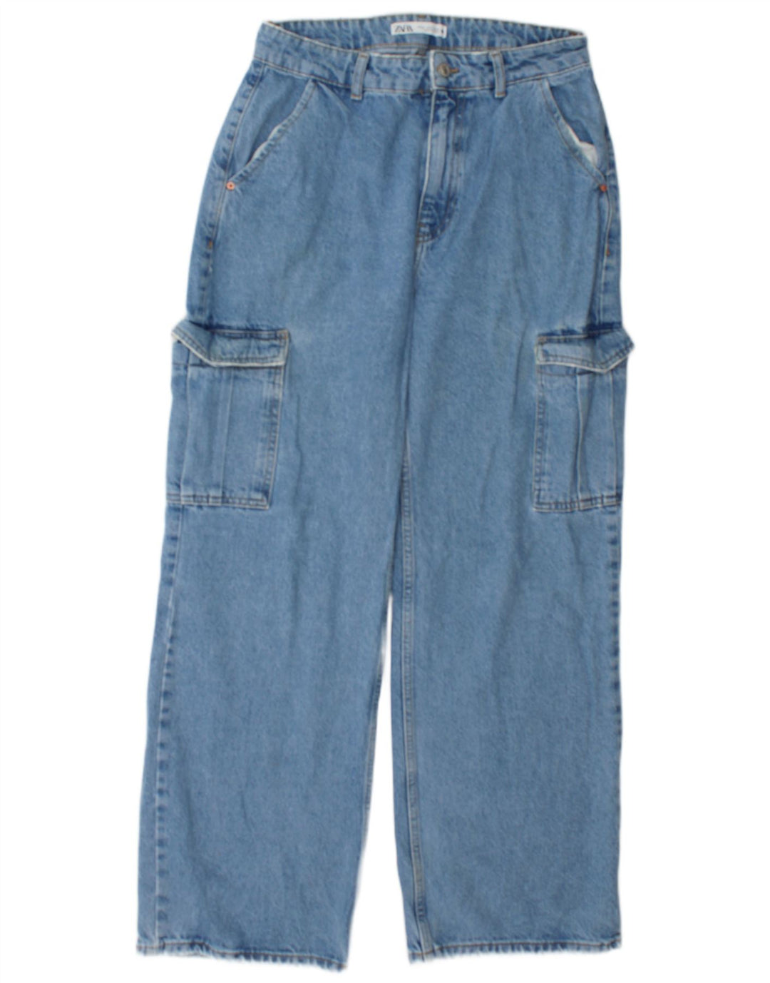 Zara Dame Cargo Loose Jeans EU 40 Medium W30 L30 Blå Bomuld