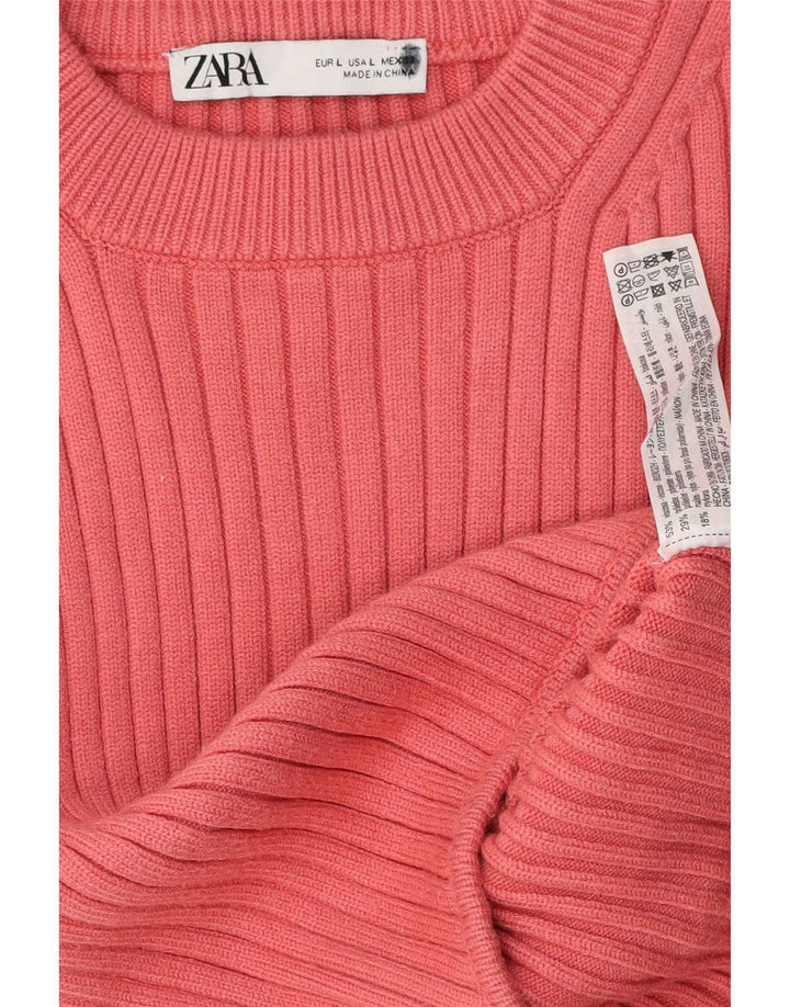 Zara Dame Top Langærmet UK 14 Large Pink Viscose