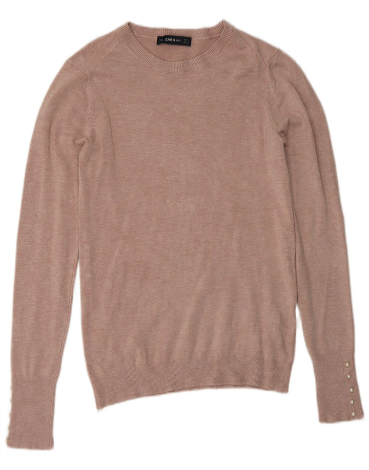 Zara Dame Boat Neck Jumper Sweater UK 12 Medium Pink Viscose