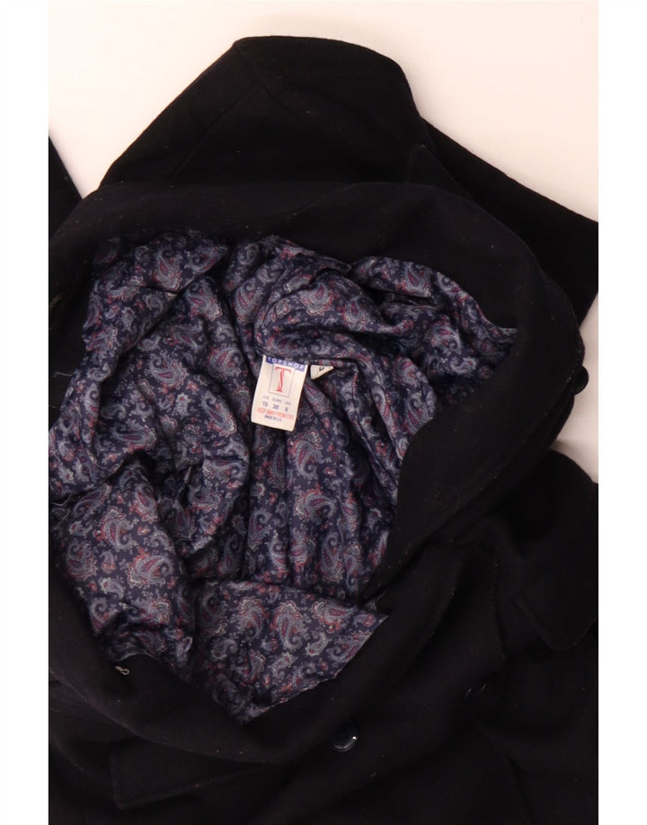 Topshop Dame Dobbeltradet Frakke UK 10 Small Navy Blue Wool