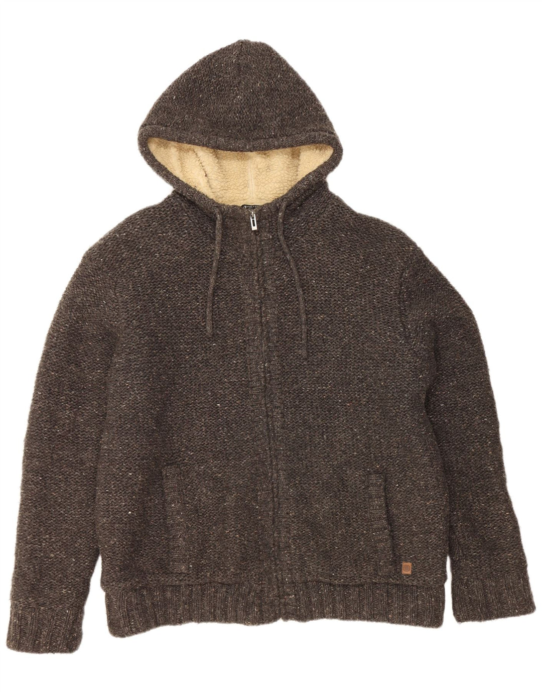AUTENTISK Sherpa cardigan sweater med hætte til mænd 2XL grå flækket akryl