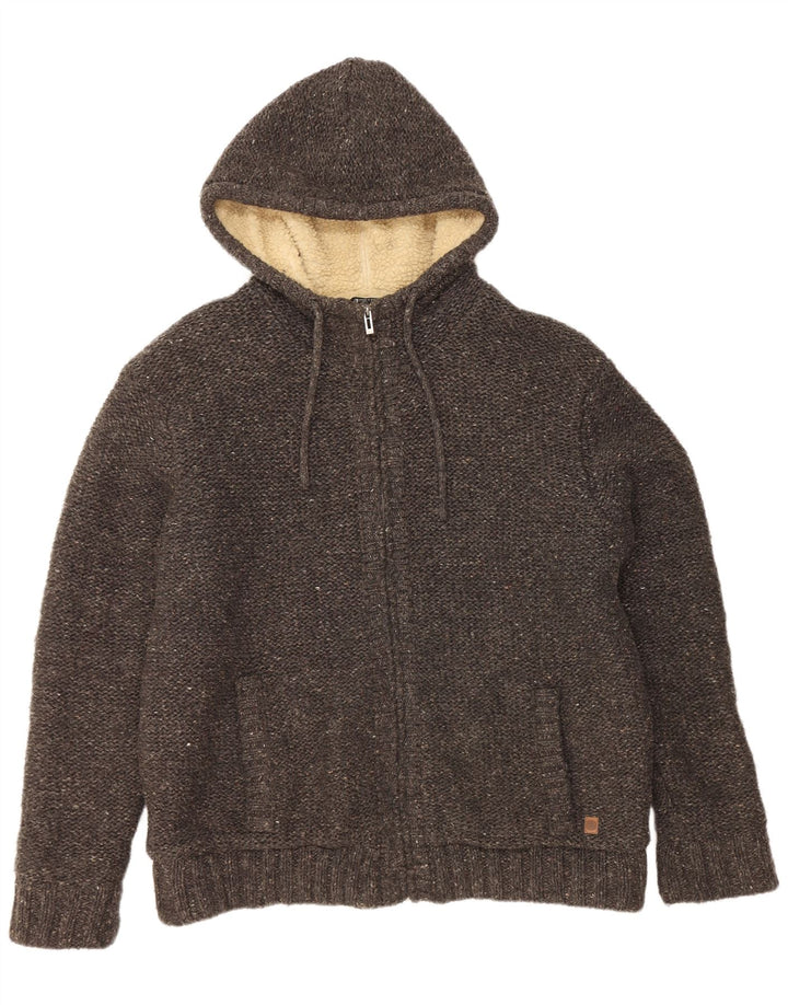 AUTENTISK Sherpa cardigan sweater med hætte til mænd 2XL grå flækket akryl