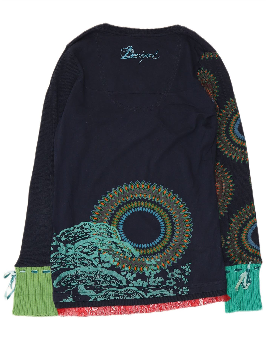 Desigual Dame Grafisk Top Langærmet UK 12 Medium Navy Blue Geometric