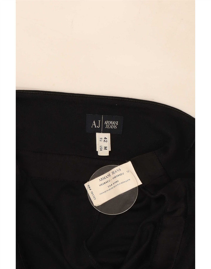 Armani Jeans Dame Ærmeløs Asymmetrisk Tunika Top UK 12 Medium Sort Silke