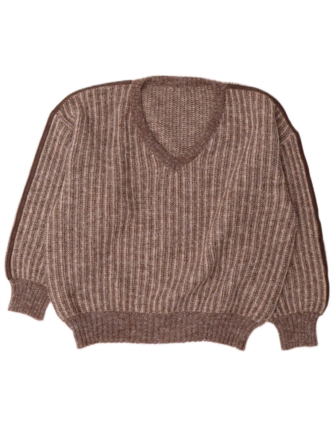 Vintage Herre V-hals sweater IT 50 Medium Brun Stribet Uld