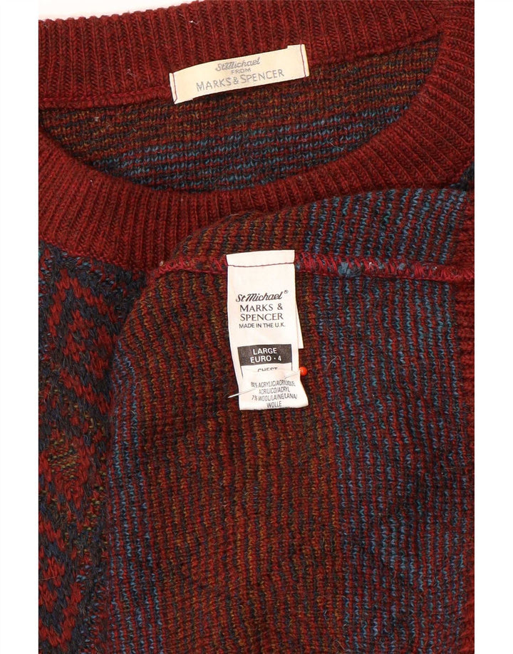 Marks & Spencer Herre sweater med rund hals, stor rød geometrisk akryl