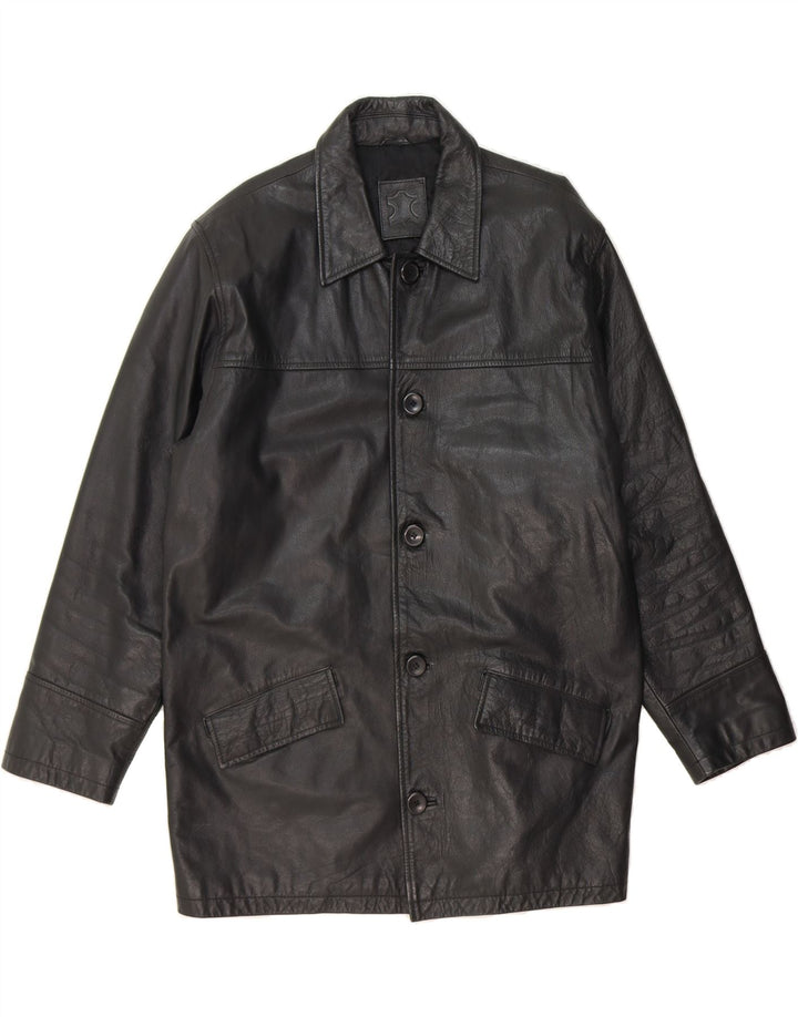 ST. BERNARD Mens Loose Fit Leather Jacket UK 38 Medium Black Leather Vintage St. Bernard and Second-Hand St. Bernard from Messina Hembry 