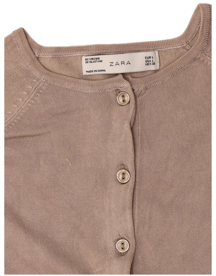 Zara Dame Cardigan Sweater UK 14 Large Grå Viscose