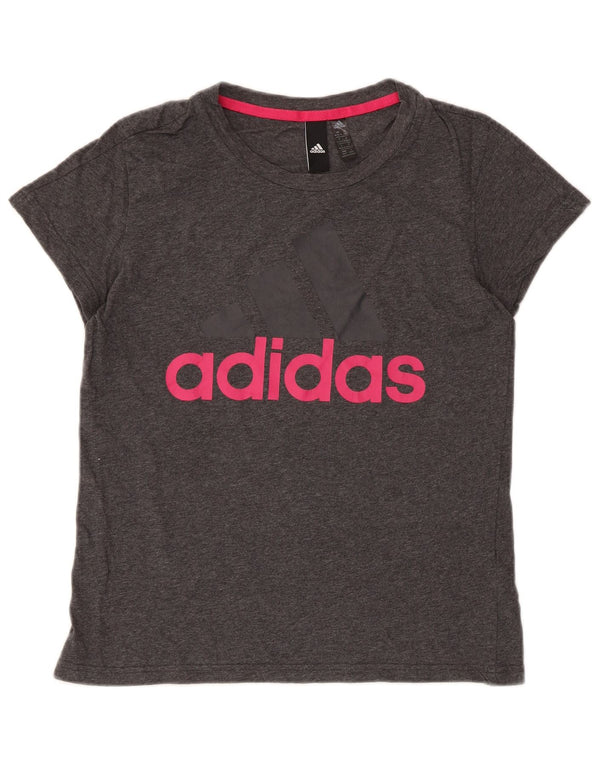 Adidas Dame Grafisk T-Shirt Top UK 12/14 Medium Grey Bomuld
