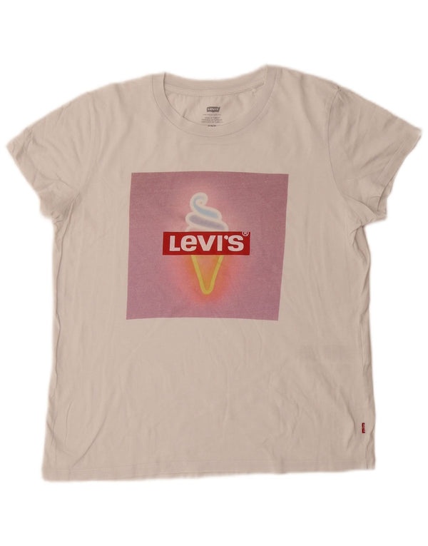 LEVI'S Grafisk T-shirt top til kvinder UK 12 Medium hvid bomuld