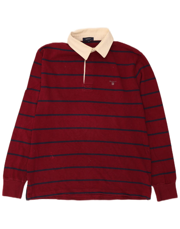 Gant Langærmet Rugby Polo Shirt til mænd 2XL Bourgogne stribet bomuld