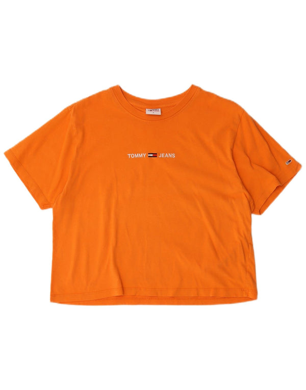 Tommy Hilfiger Dame Crop Grafisk T-Shirt Top UK 14 Medium Orange Bomuld