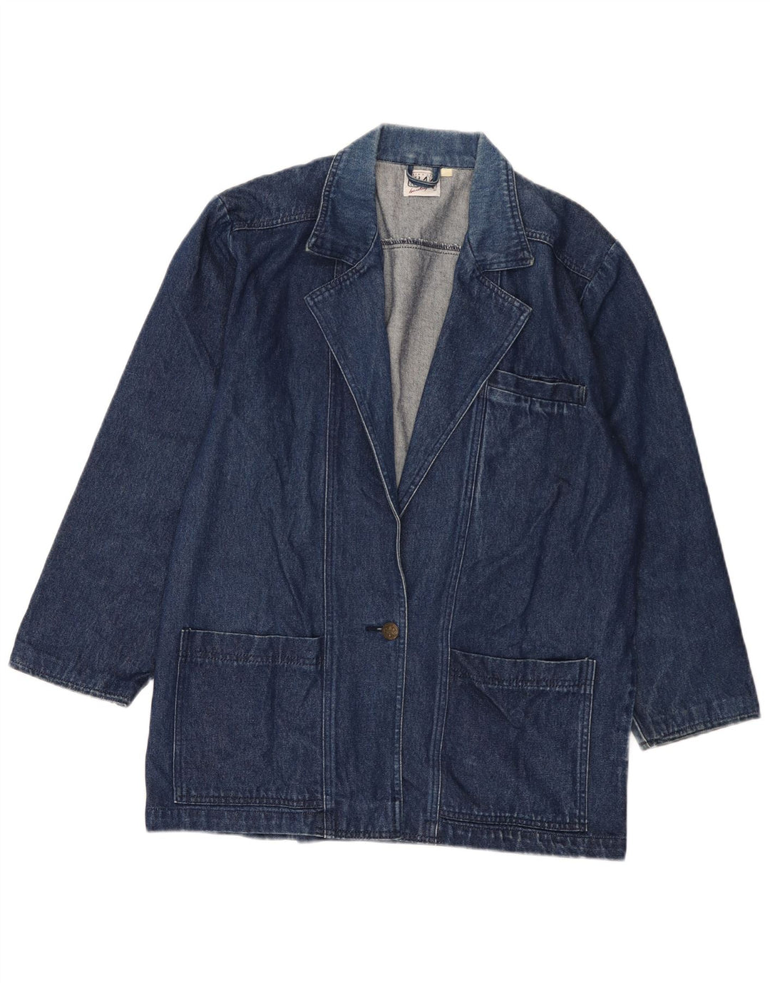 Vintage Dame 1 Knap Denim Blazer Jacket UK 16 Large Blue