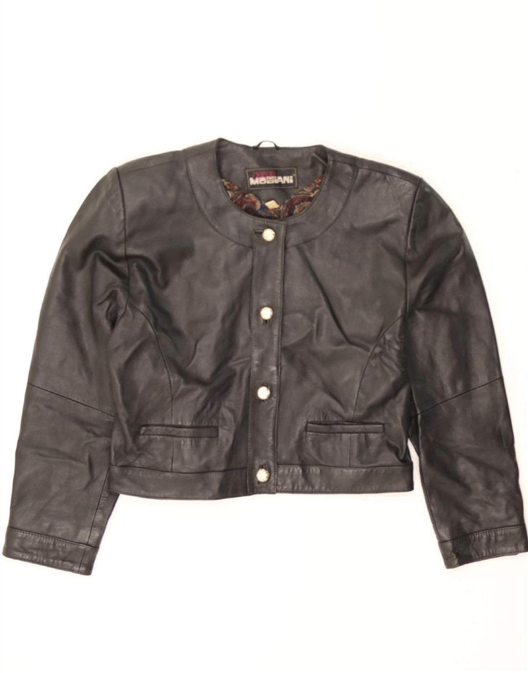 GIORGIO MOBIANI Womens Crop Leather Jacket UK 16 Large Black Leather Vintage Giorgio Mobiani and Second-Hand Giorgio Mobiani from Messina Hembry 