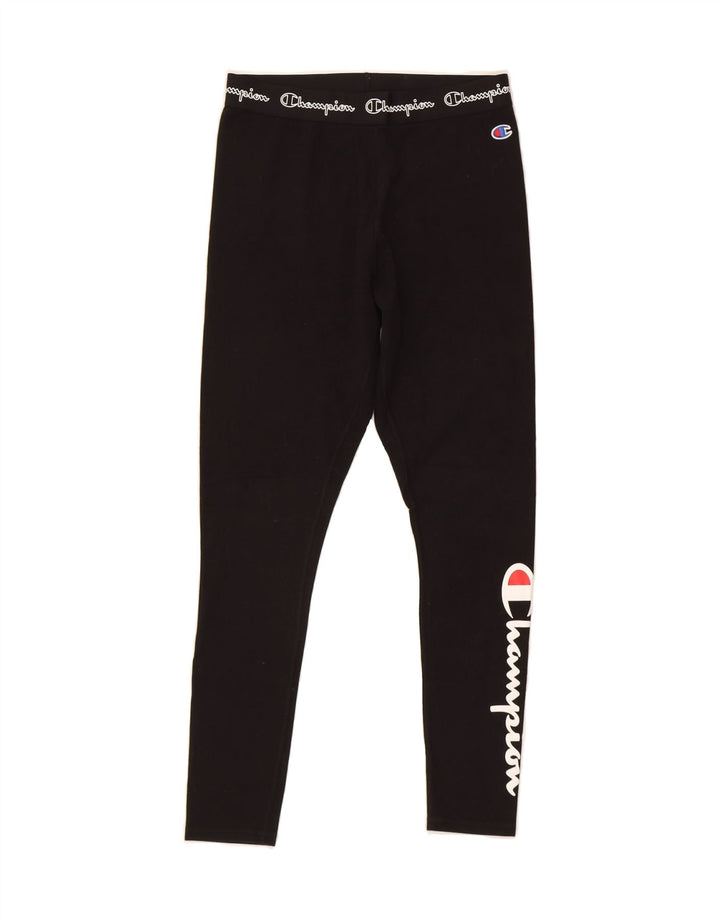 CHAMPION Womens Graphic Leggings UK 16 Large  Black Vintage Champion and Second-Hand Champion from Messina Hembry 