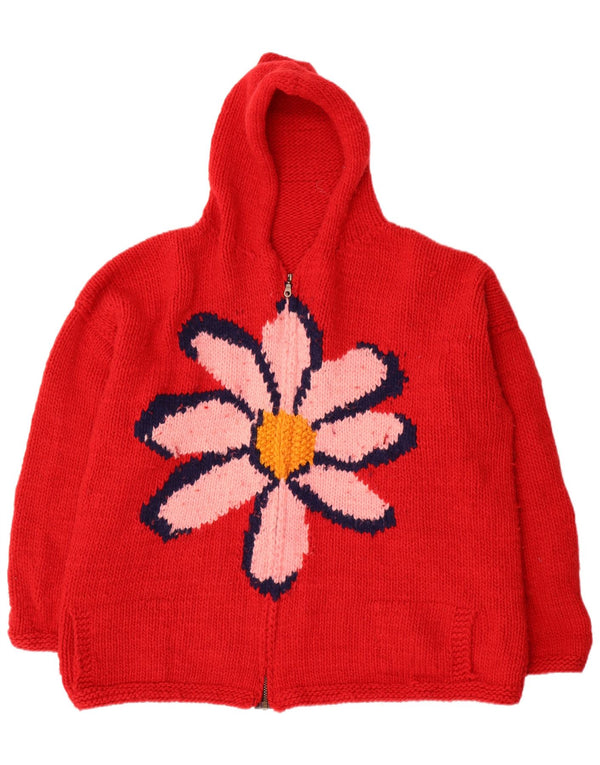 Vintage Kvinder grafisk hættetrøje cardigan UK 22 3XL Rød blomster