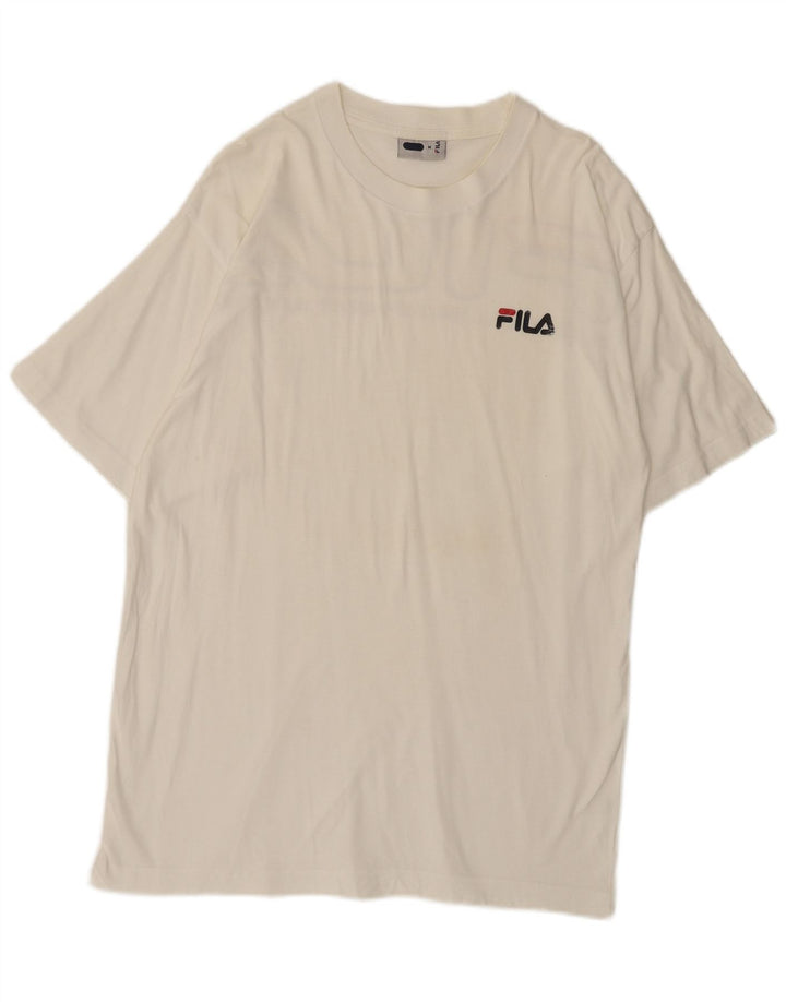 Fila Herre Grafisk T-Shirt Top Medium Hvid Bomuld