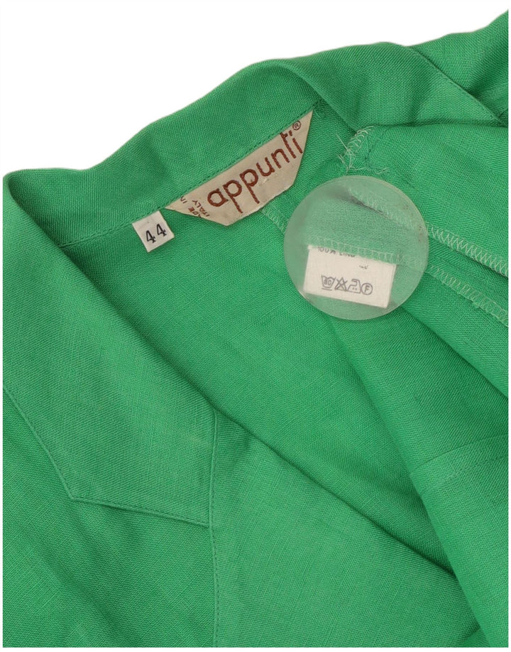 Vintage Dame Kortærmet 1 Knap Blazer Jakke IT 44 Medium Green Linen