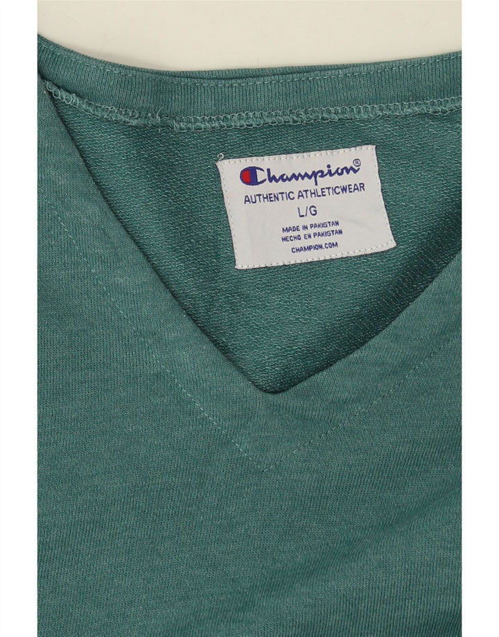 CHAMPION Womens Crop Sweatshirt Jumper UK 16 Large Blue Cotton Vintage Champion and Second-Hand Champion from Messina Hembry 
