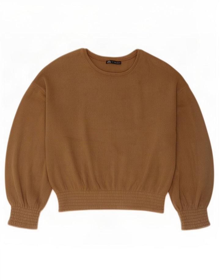 Zara Dame Oversized Top Langærmet UK 10 Small Beige Polyester