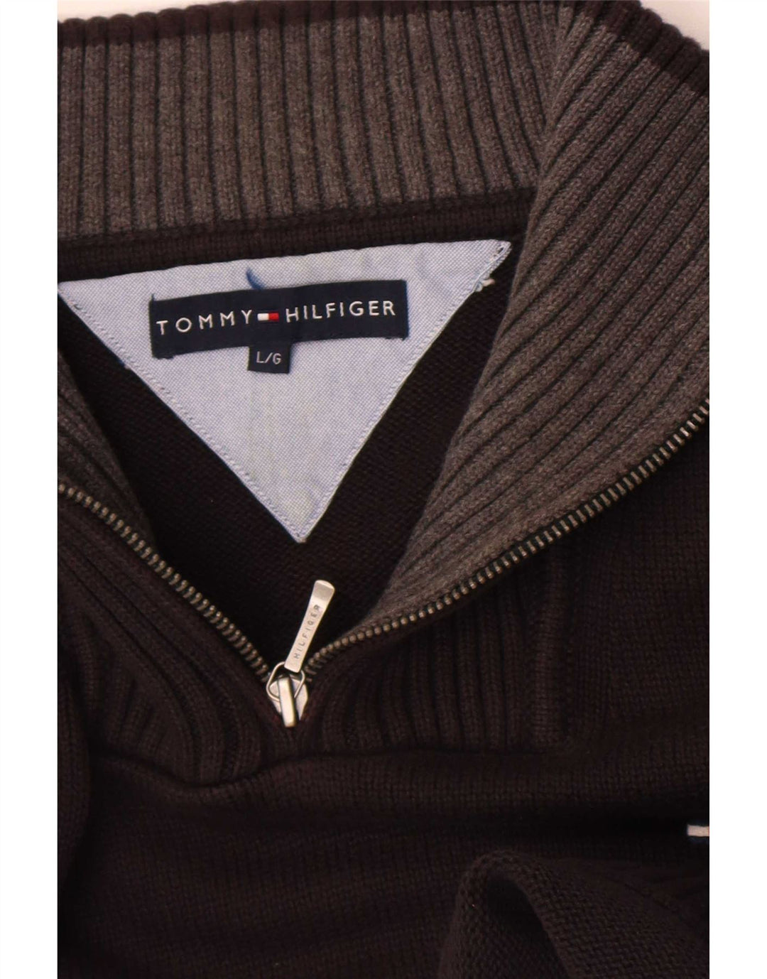 Tommy Hilfiger Herre Zip Neck Jumper Sweater Large Sort