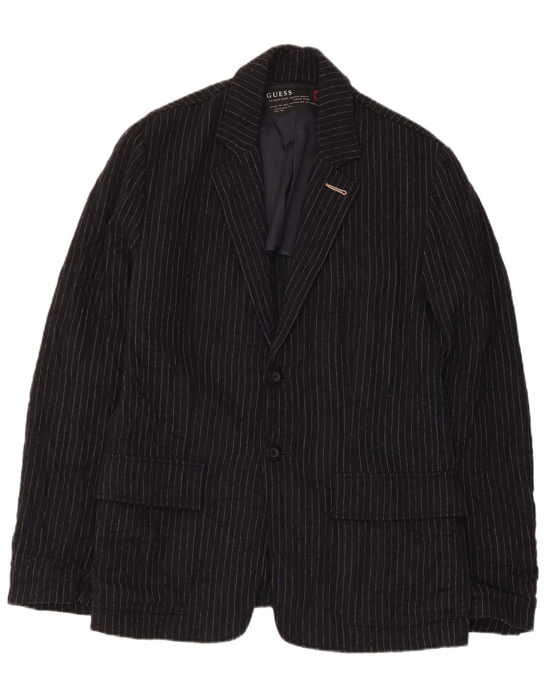 Guess Herre 2-knaps blazerjakke UK 38 Mellem marineblå stribet uld