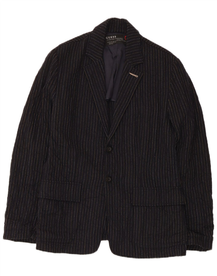 Guess Herre 2-knaps blazerjakke UK 38 Mellem marineblå stribet uld