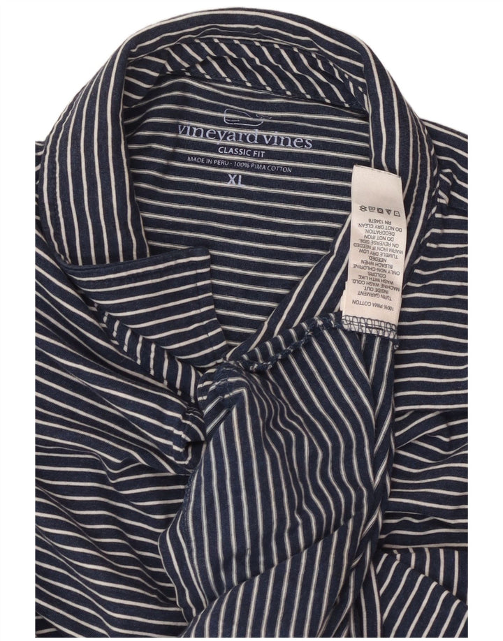 VINEYARD VINES Herre Classic Fit Polo Shirt XL Navy Blue Pinstripe Cotton