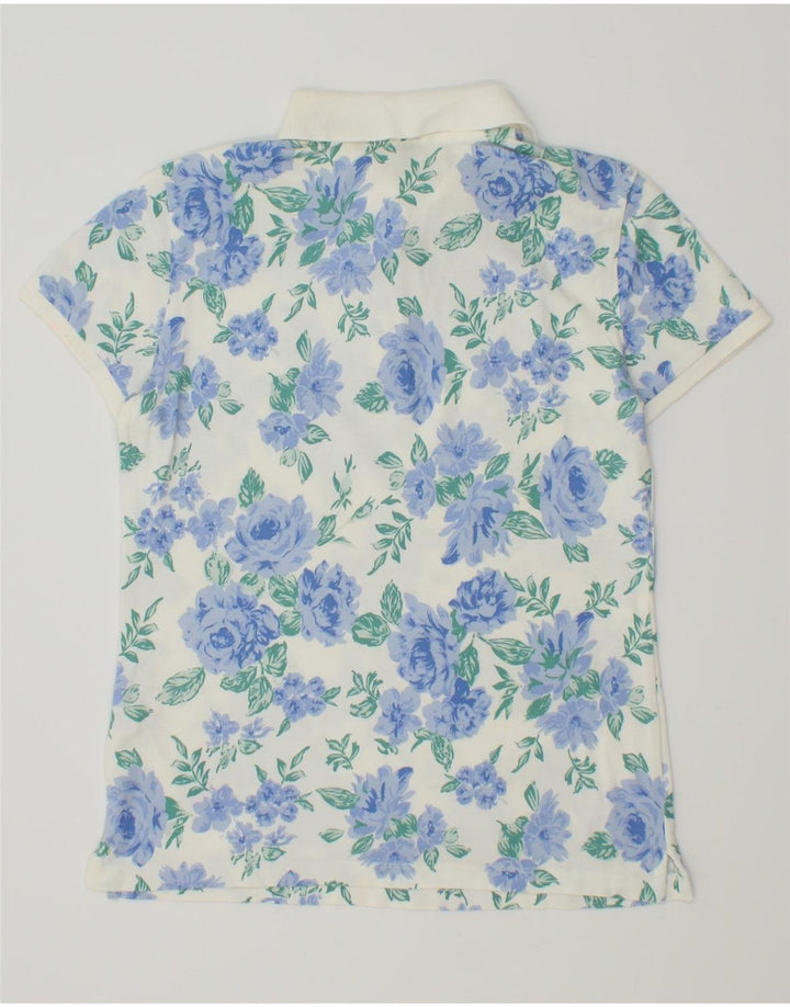 BENETTON Womens Polo Shirt UK 12 Medium White Floral Vintage Benetton and Second-Hand Benetton from Messina Hembry 