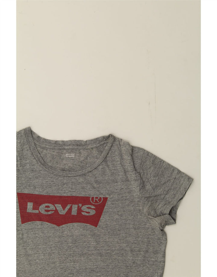 LEVI'S Womens Graphic T-Shirt Top UK 10 Small Grey Cotton Vintage Levi's and Second-Hand Levi's from Messina Hembry 