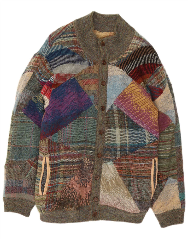 VINTAGE Herre cardigan sweater Medium Flerfarvet Patchwork