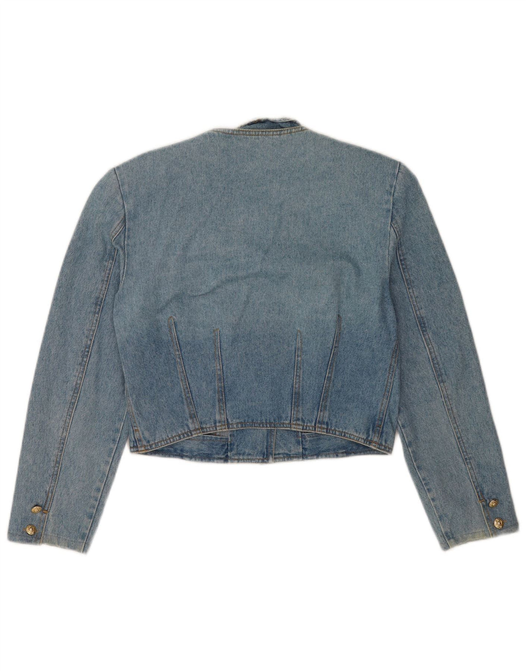 VINTAGE Womens Crop Denim Jacket UK 10 Small Blue