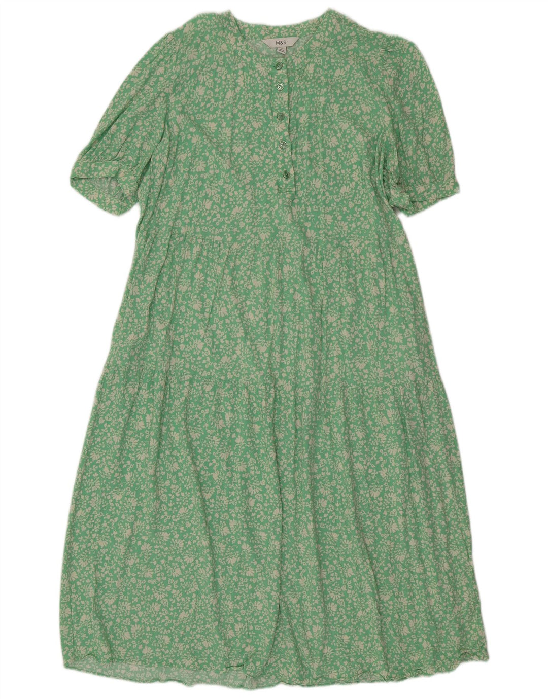 Marks & Spencer Dame Maxi Dress UK 14 Medium Green Floral Viscose