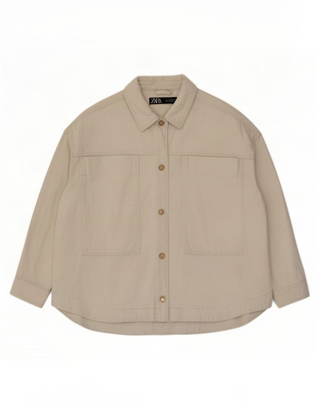 Zara Dame Oversized Denim Jacket UK 16 Large Off White Bomuld