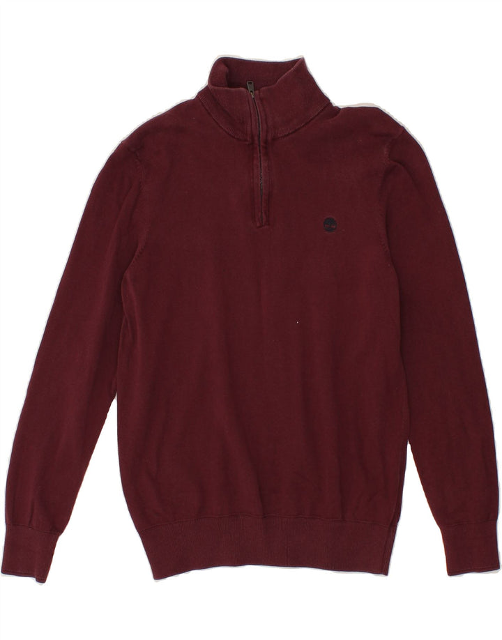 TIMBERLAND Mens Zip Neck Jumper Sweater Small Maroon Cotton Vintage Timberland and Second-Hand Timberland from Messina Hembry 