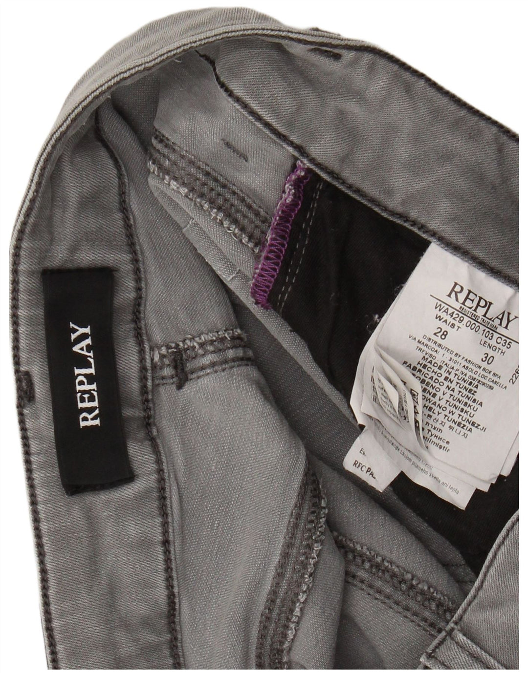 REPLAY Dame Slim Jeans W28 L30 Grå Bomuld