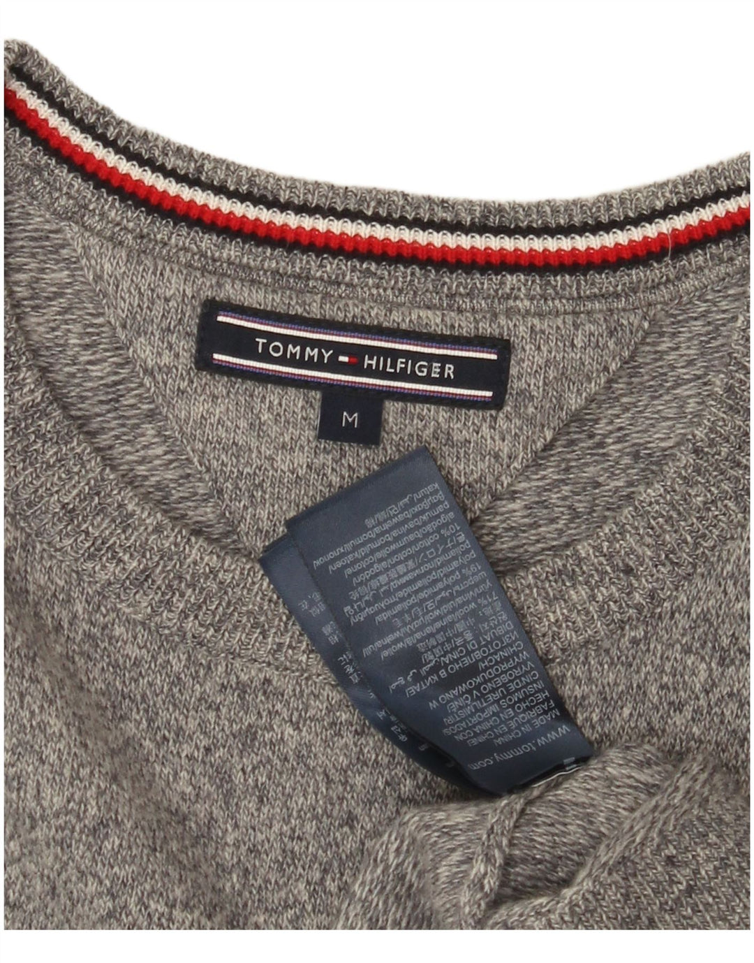 TOMMY HILFIGER Herre sweater med rund hals, mellemgrå Colourblock Uld