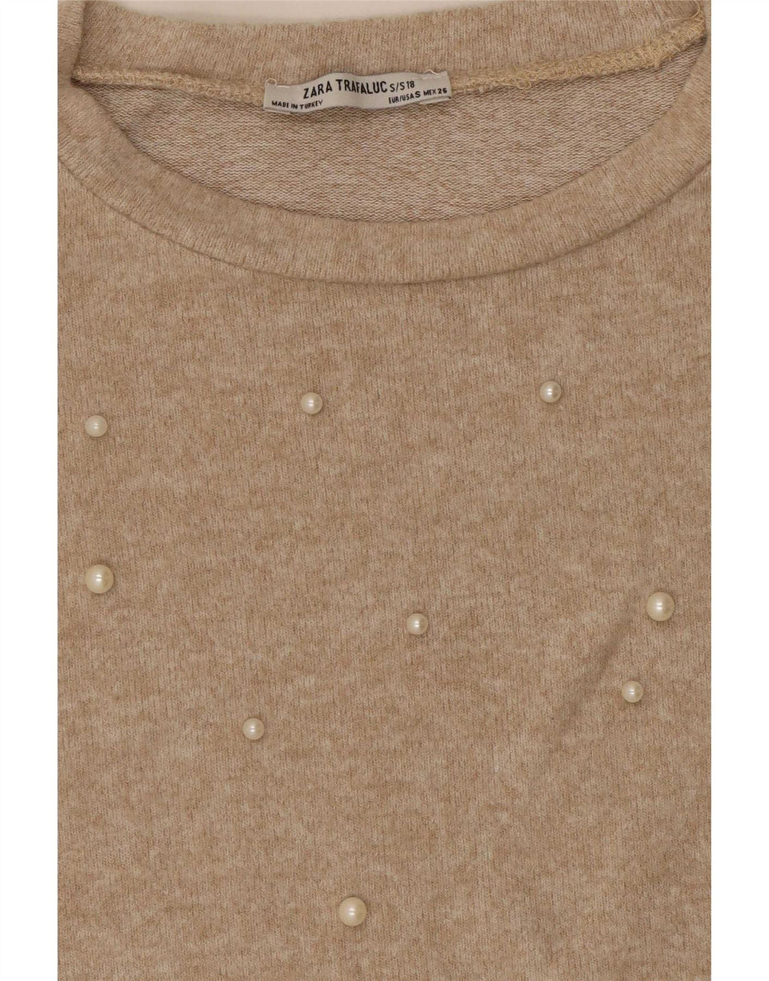 Zara Dame Trafaluc Oversized bluse Top UK 10 Small Beige Spotted