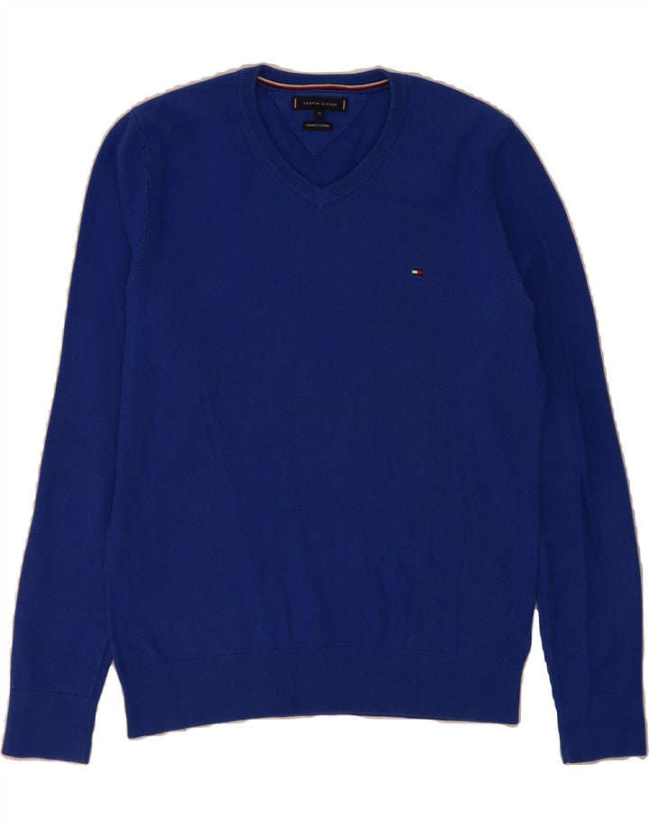 TOMMY HILFIGER Mens V-Neck Jumper Sweater XL Blue Vintage Tommy Hilfiger and Second-Hand Tommy Hilfiger from Messina Hembry 