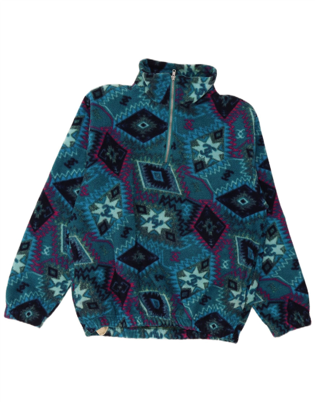 Brugi herre lynlås hals fleece jumper stor blå geometrisk polyester