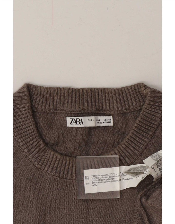 Zara Herre Crew Neck Jumper Sweater Stor Grå Viscose