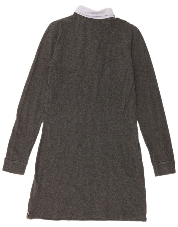 RALPH LAUREN Womens Long Sleeve Polo Dress UK 12 Medium Grey Cotton