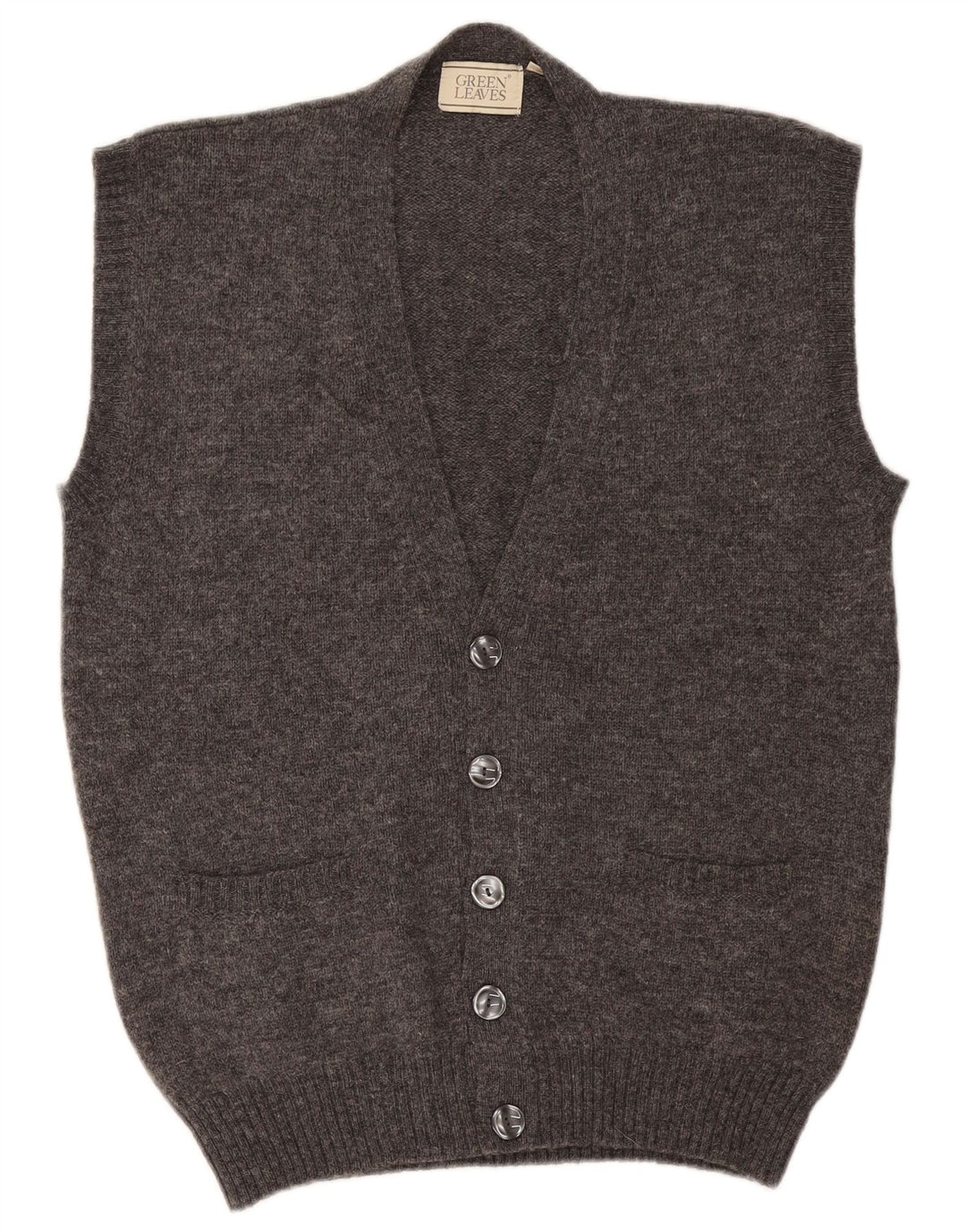 Grønne blade Herre ærmeløs cardigan sweater mellemgrå uld