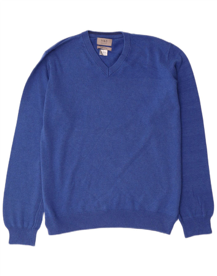 Marks & Spencer Herre V-hals sweater Stor blå bomuld