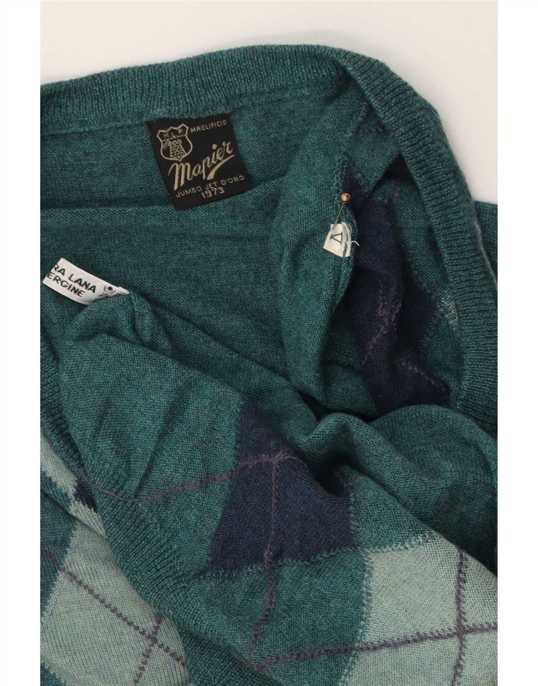 Mapier Herre V-hals sweater Medium Green Argyle/Diamond Wool