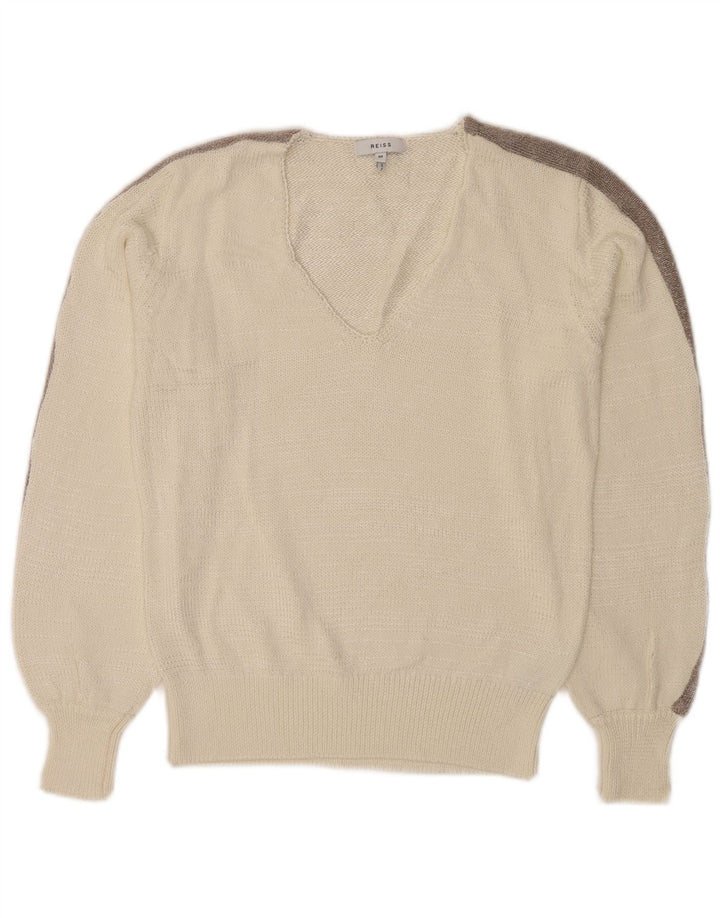 Reiss Dame V-hals sweater UK 12 Medium White Colourblock