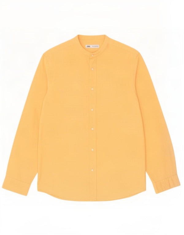 Zara Mens Shirt Small Yellow Linen