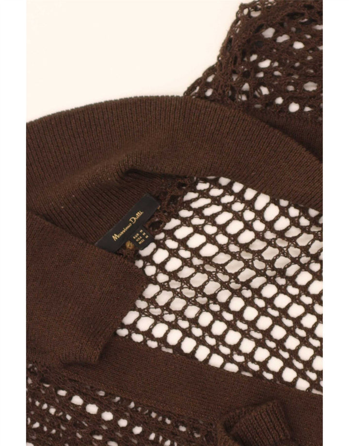Massimo Dutti Dame Se Through Hæklet Bluse Top UK 14 Medium Brun